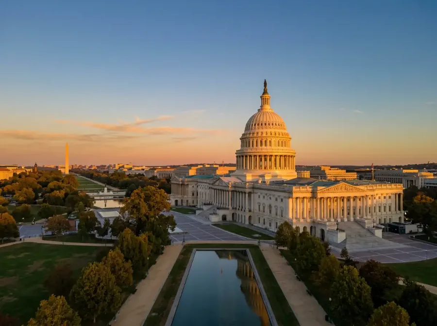 Kapitolgebäude in Washington D.C. bei Sonnenuntergang