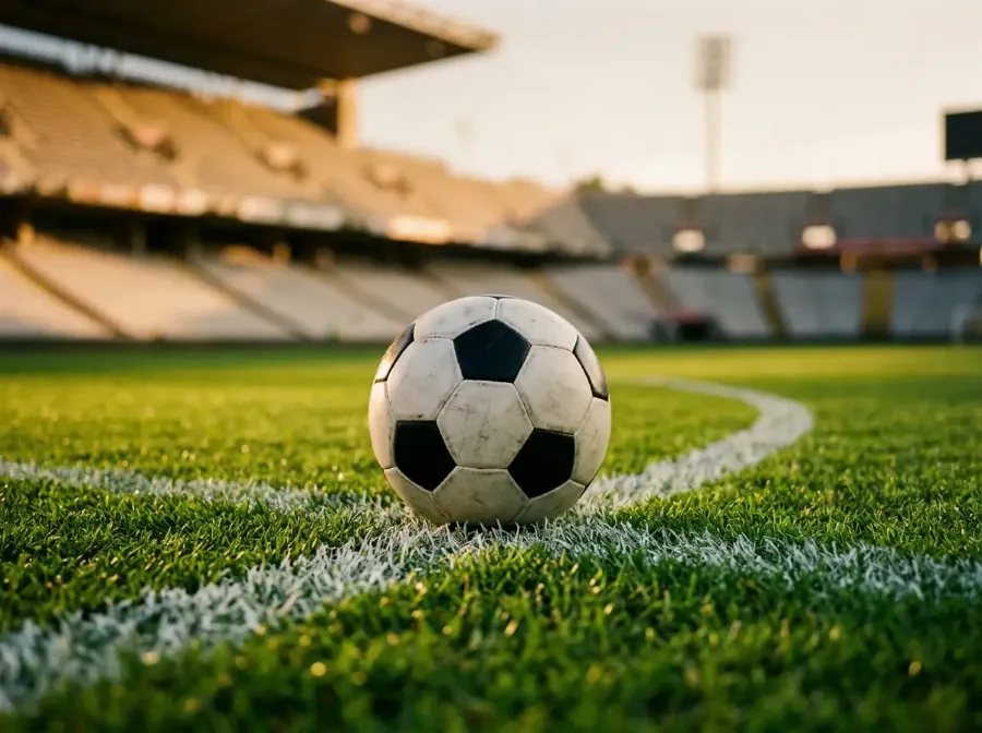 Fussball auf grünem Rasen in einem Stadion bei Tageslicht